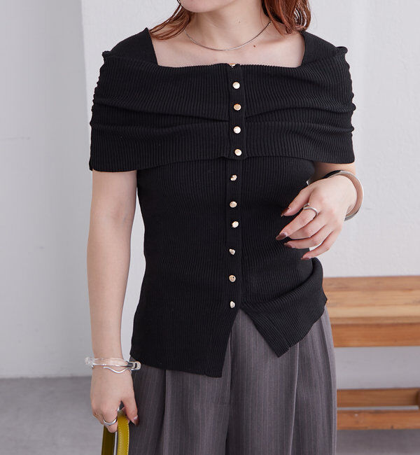  「オフショルデザイン半袖ニット」|ニット・セーター|