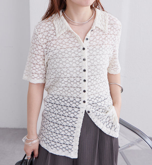  「衿付きレース半袖カーディガン」|Tシャツ・カットソー|