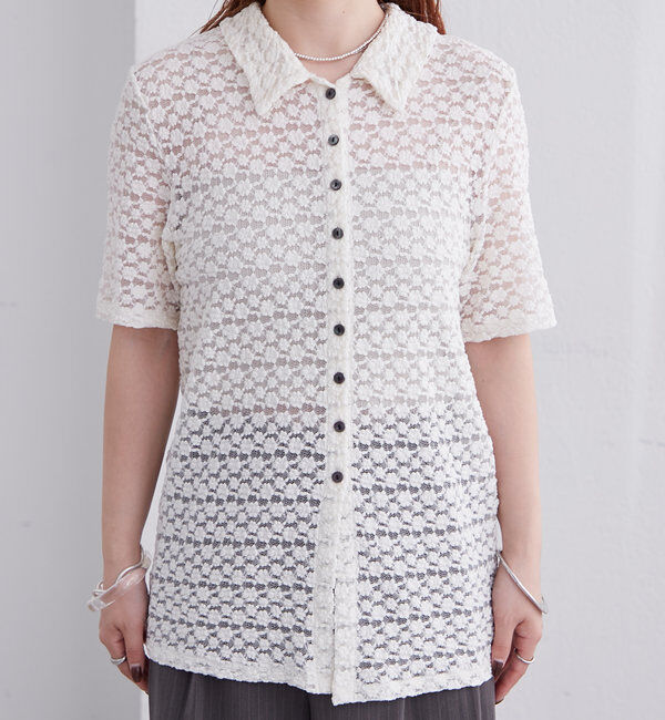  「衿付きレース半袖カーディガン」|Tシャツ・カットソー|