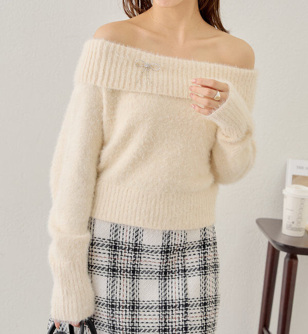  「【セットアイテム】オフショルニットセットチュールワンピース」|ワンピース|