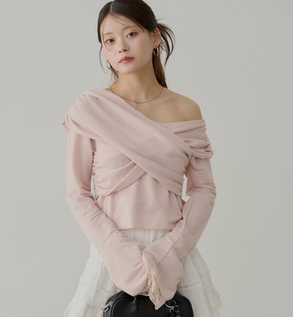  「袖フリルクロスワンショルトップス」|Tシャツ・カットソー|