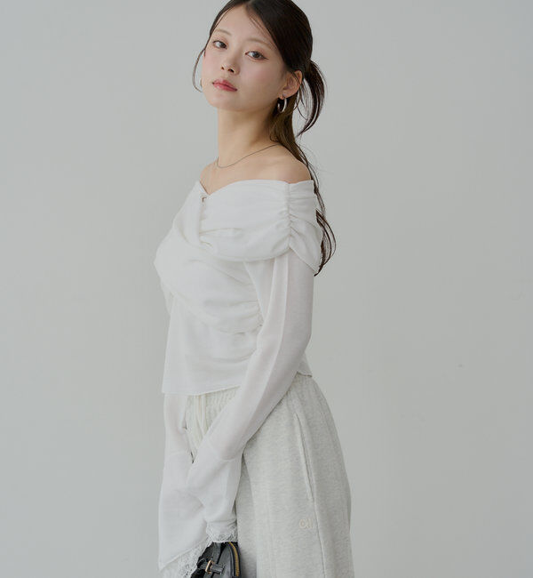  「袖フリルクロスワンショルトップス」|Tシャツ・カットソー|
