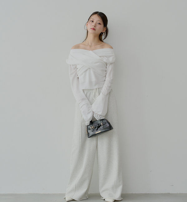  「袖フリルクロスワンショルトップス」|Tシャツ・カットソー|