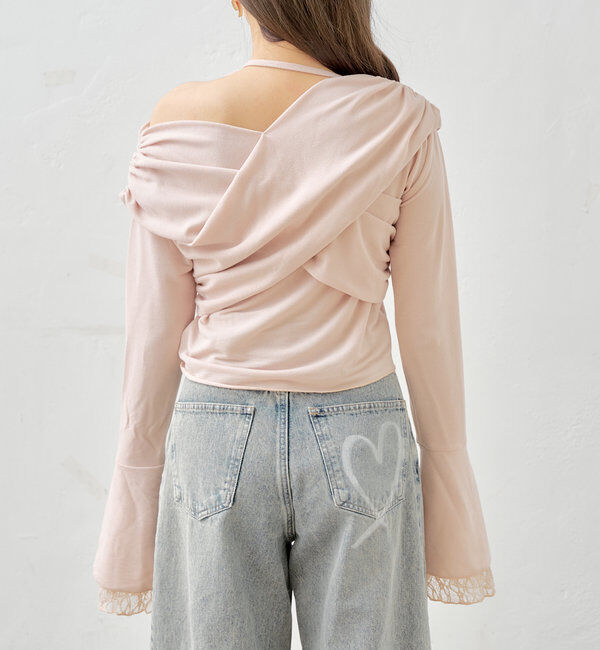  「袖フリルクロスワンショルトップス」|Tシャツ・カットソー|