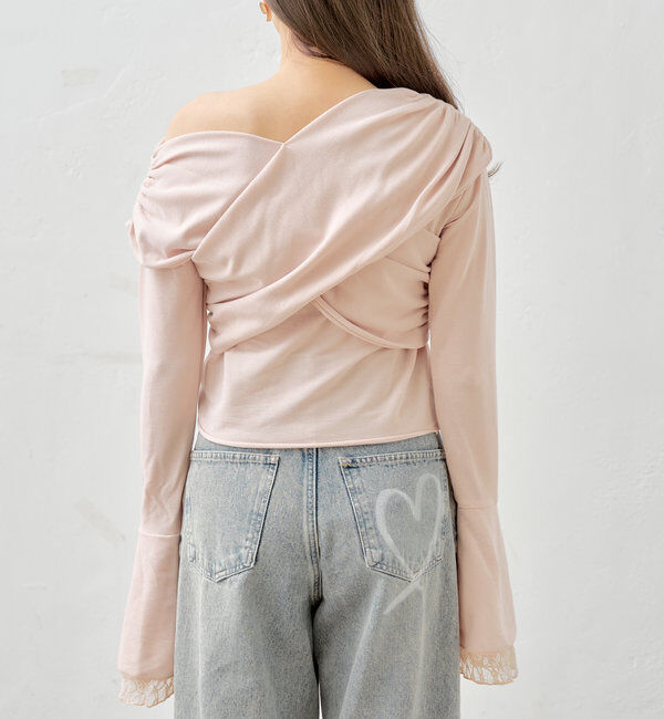  「袖フリルクロスワンショルトップス」|Tシャツ・カットソー|