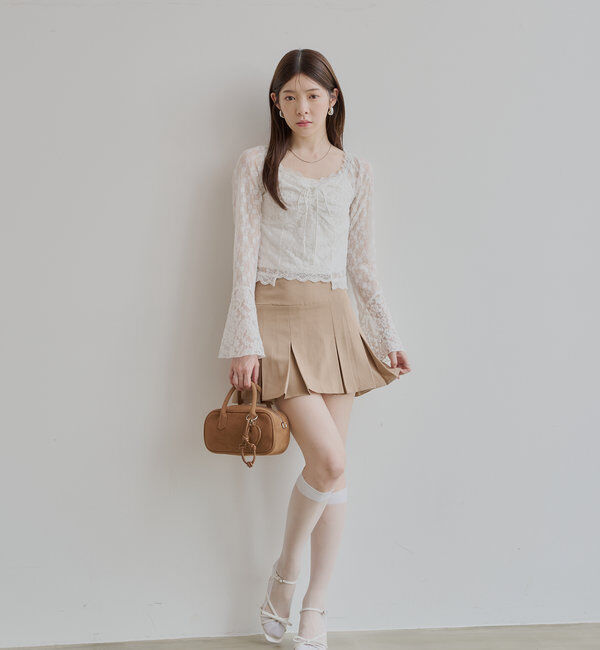  「レイヤード風レースロンT」|Tシャツ・カットソー|