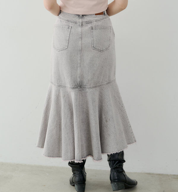  「【2サイズ展開】裾フリンジタイトフレアデニムスカート」|スカート|