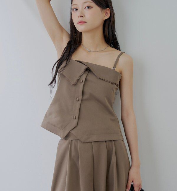  「折り返しデザインスーツコンビネゾン」|ワンピース|ブラウン