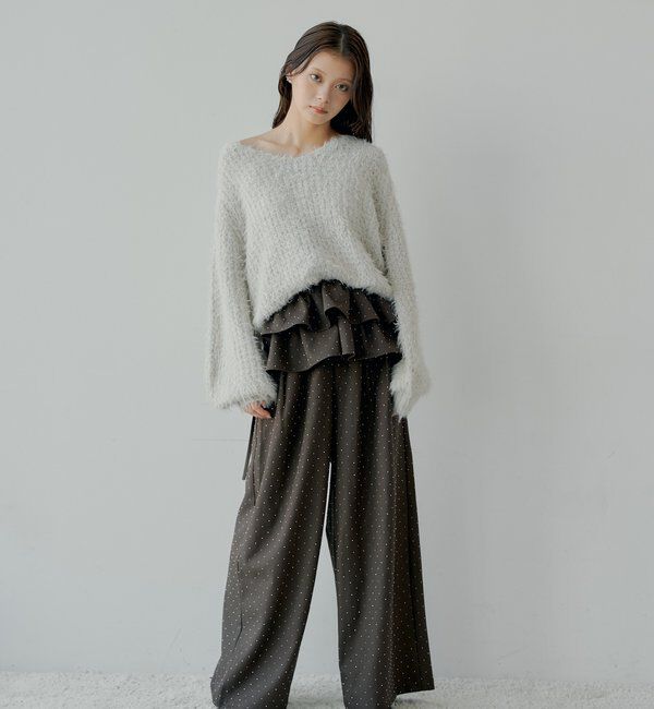  「【SALON by Chico】取り外しフリルルーズスラックスパンツ」|チノ|