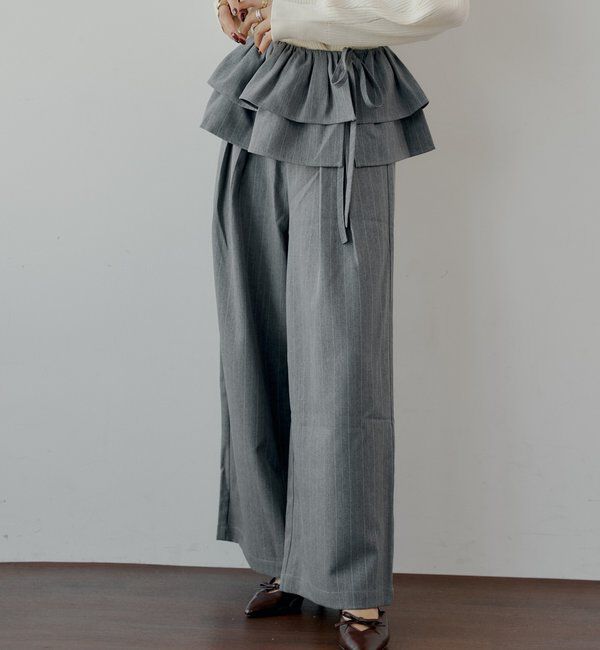  「【SALON by Chico】取り外しフリルルーズスラックスパンツ」|チノ|グレーその他3