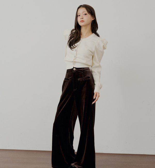  「【SALON by Chico】金釦ベロアスラックスパンツ」|チノ|