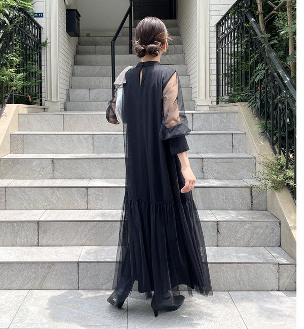  「【オケージョン】【サイズ展開あり】チュールハイネックワンピース」|ワンピース|