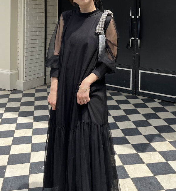  「【オケージョン】【サイズ展開あり】チュールハイネックワンピース」|ワンピース|