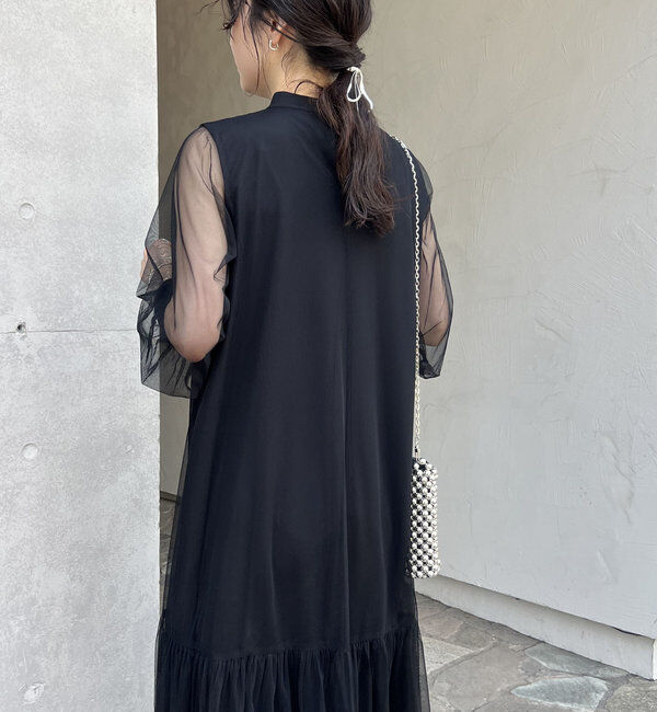  「【オケージョン】【サイズ展開あり】チュールハイネックワンピース」|ワンピース|