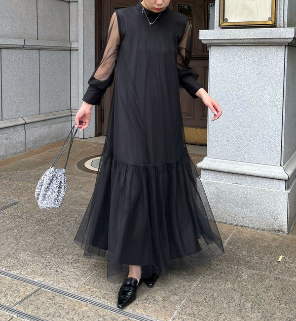  「【オケージョン】【サイズ展開あり】チュールハイネックワンピース」|ワンピース|