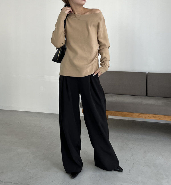  「アシメスリットボートネックニット」|ニット・セーター|