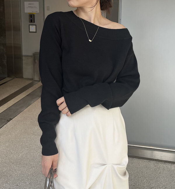  「アシメスリットボートネックニット」|ニット・セーター|ブラック