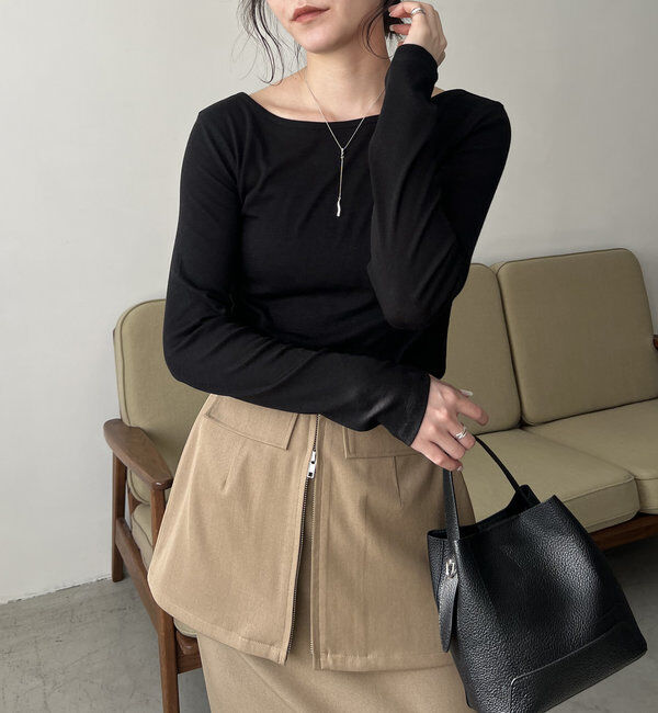  「ボートネックシアーロンT」|Tシャツ・カットソー|ブラック