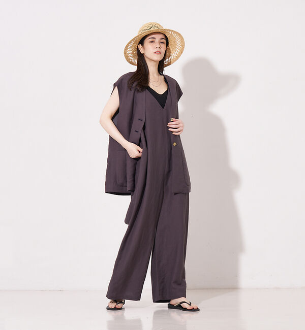 collex「【手洗い可】リネン混イージークロス サロペット」|オールインワン|