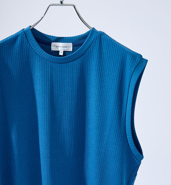 ABAHOUSE「【ストレッチテレコ】ノースリーブ クルーネック Tシャツ / タンクトップ」|キャミソール|ブルー