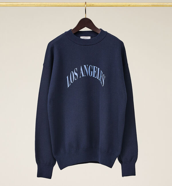 ABAHOUSE「スウェットライク ロゴニット プルオーバー【予約】」|ニット・セーター|ネイビー