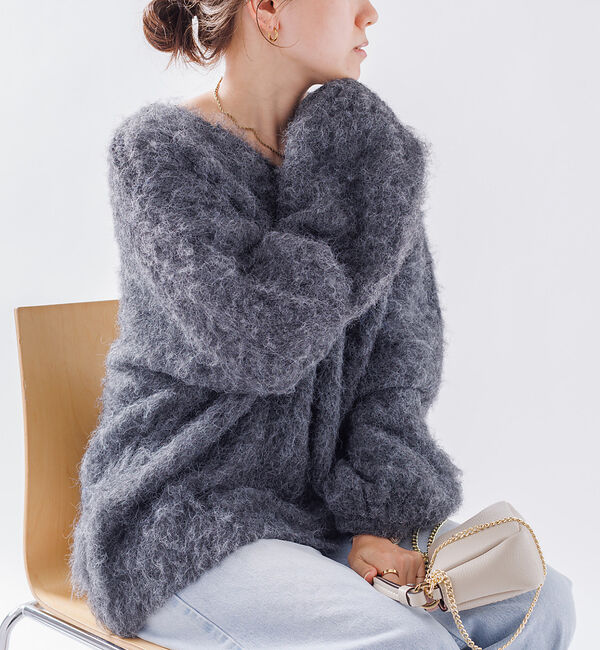 Rouge vif「シャギー ニットプルオーバー◆」|ニット・セーター|チャコールグレー