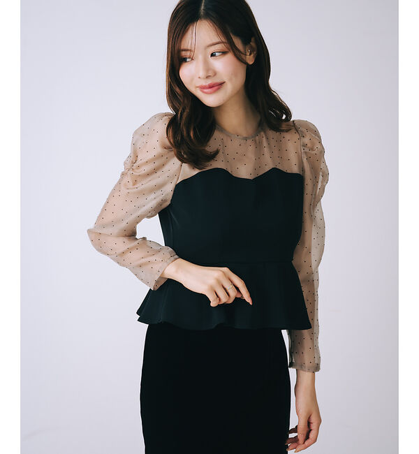 SELFIST「ドットフロッキーペプラムブラウス」|シャツ・ブラウス|ブラック