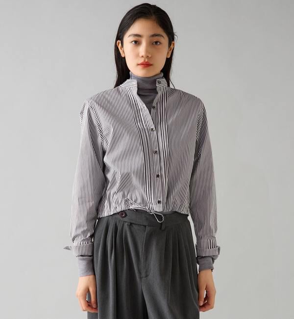 TIARA「クロップドバンドカラーシャツ」|シャツ・ブラウス|ストライプ