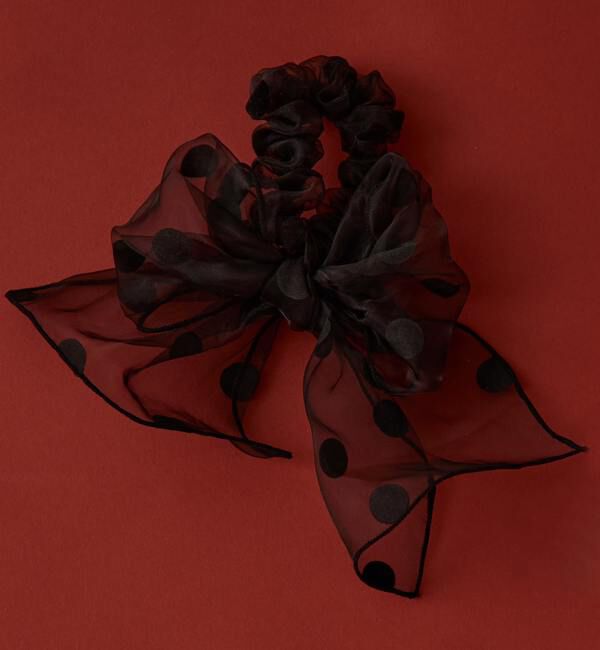 TIARA「【TRESSE/トレス】sheer dot ribbon chouchou」|ヘアゴム・シュシュ|ブラック