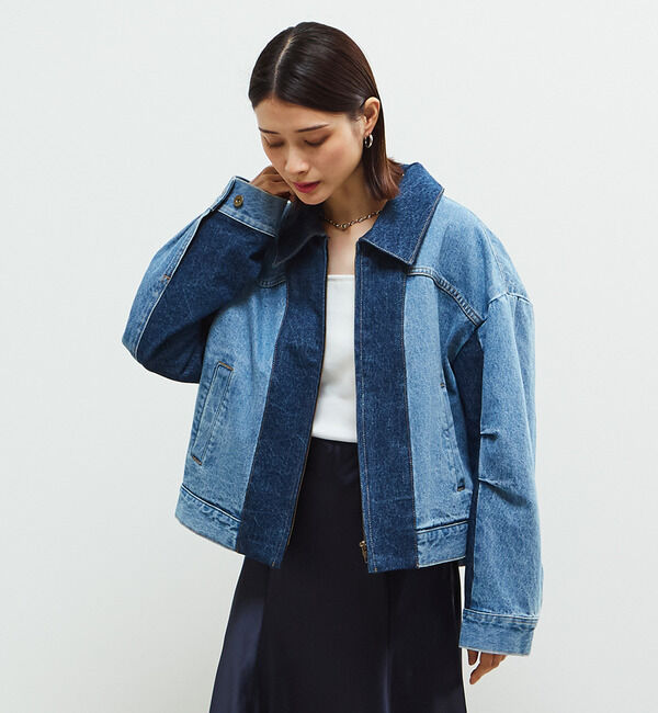 Soffitto「配色デニムブルゾン」|デニムジャケット|インディゴブルー