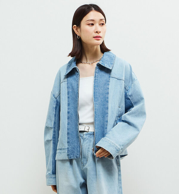 Soffitto「配色デニムブルゾン」|デニムジャケット|ケミカルウォッシュ