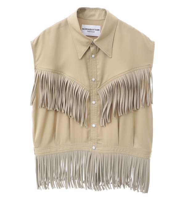 A_「【NOMARHYTHM TEXTILE/ノーマリズム テキスタイル】Fringe Vest」|ベスト・ジレ|ベージュ