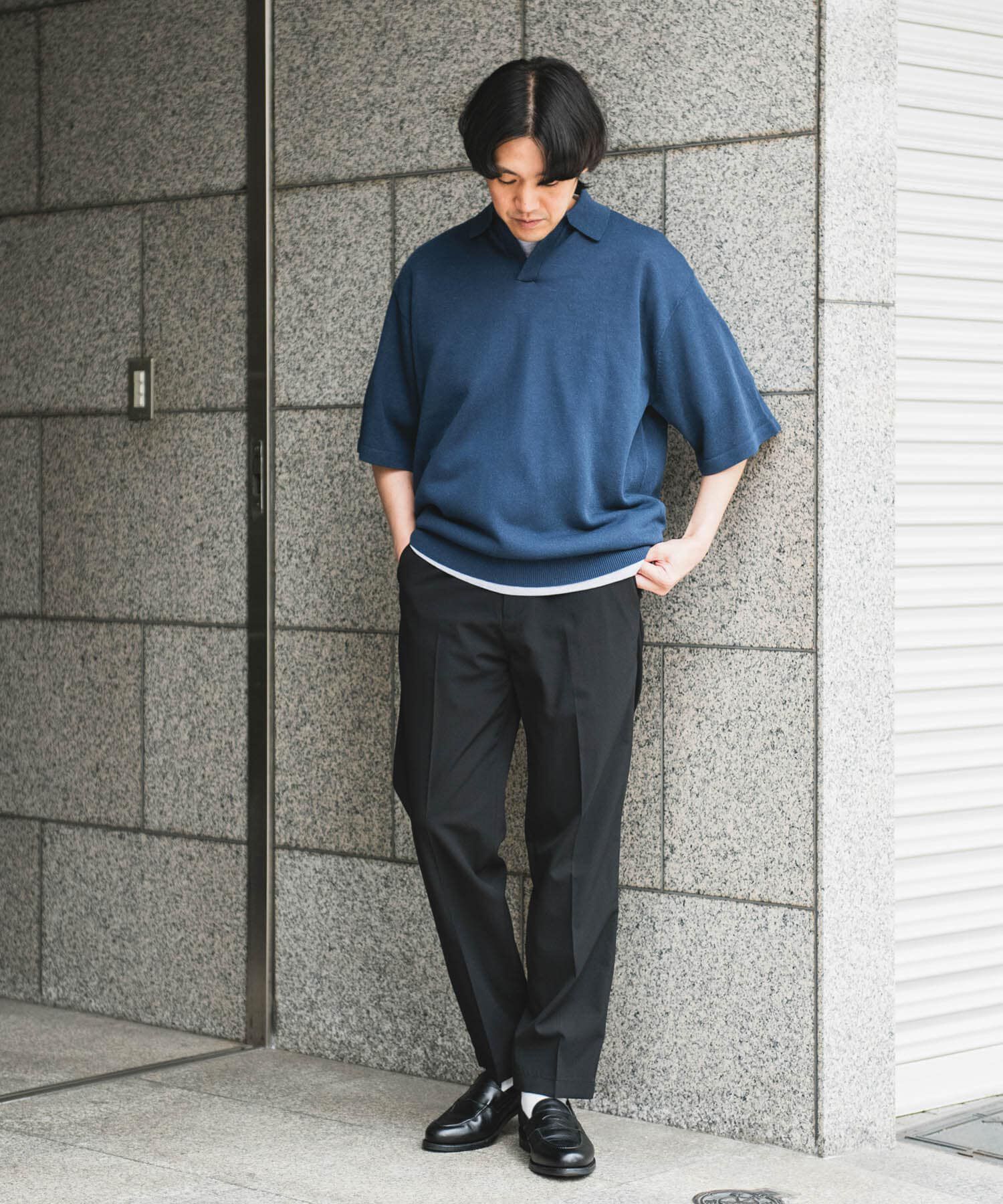 URBAN RESEARCH DOORS「リネン混ハイゲージ スキッパーニットポロシャツ」|ポロシャツ|