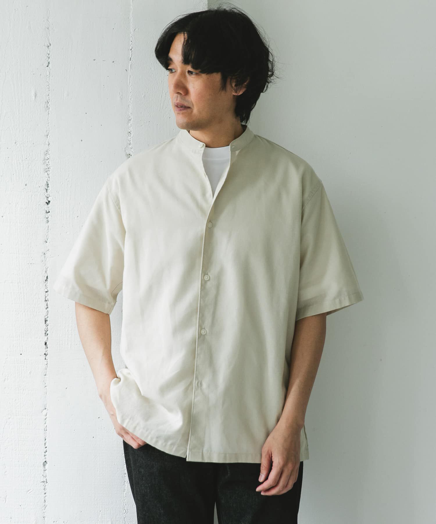 URBAN RESEARCH DOORS「『XLサイズ/WEB限定』『UR TECH 高機能リネン』バンドカラーシャツ」|シャツ・ブラウス|