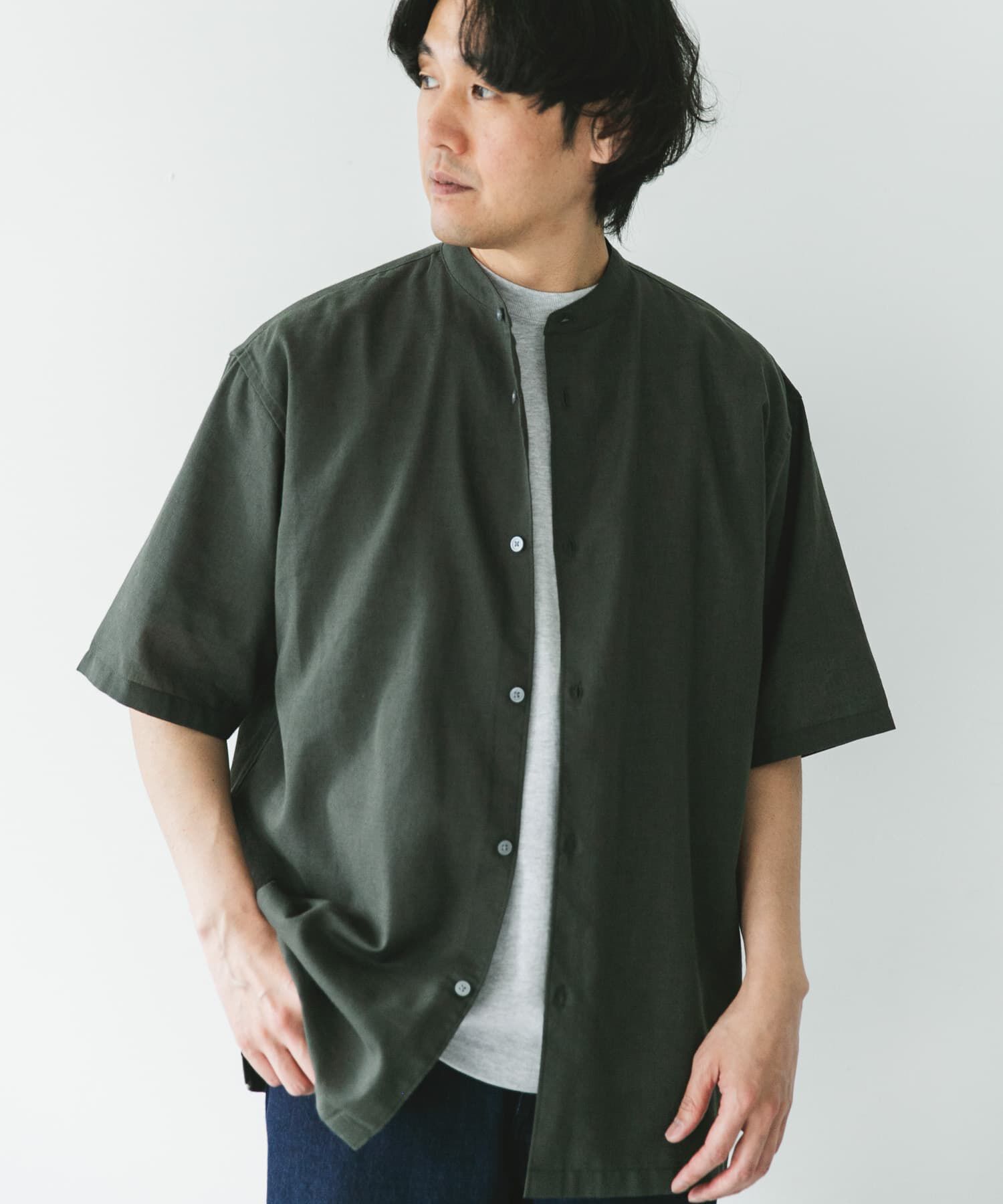 URBAN RESEARCH DOORS「『XLサイズ/WEB限定』『UR TECH 高機能リネン』バンドカラーシャツ」|シャツ・ブラウス|