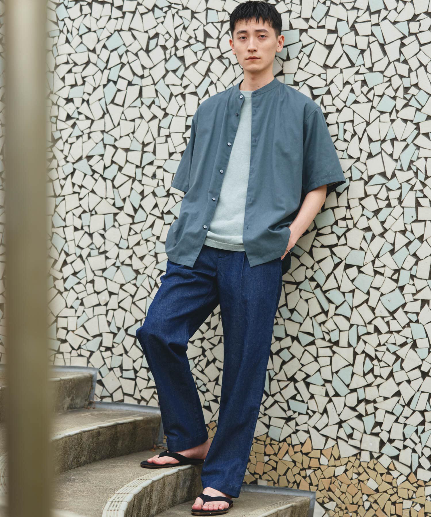 URBAN RESEARCH DOORS「『XLサイズ/WEB限定』『UR TECH 高機能リネン』バンドカラーシャツ」|シャツ・ブラウス|