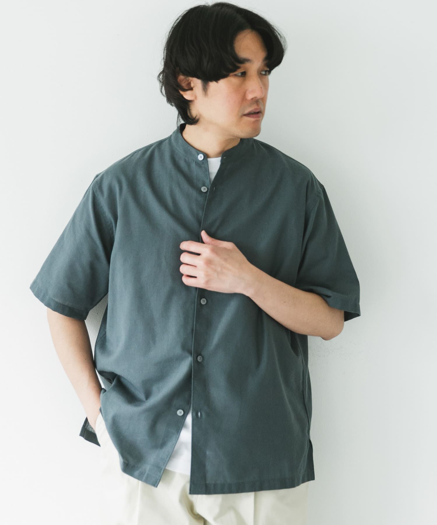 URBAN RESEARCH DOORS「『XLサイズ/WEB限定』『UR TECH 高機能リネン』バンドカラーシャツ」|シャツ・ブラウス|