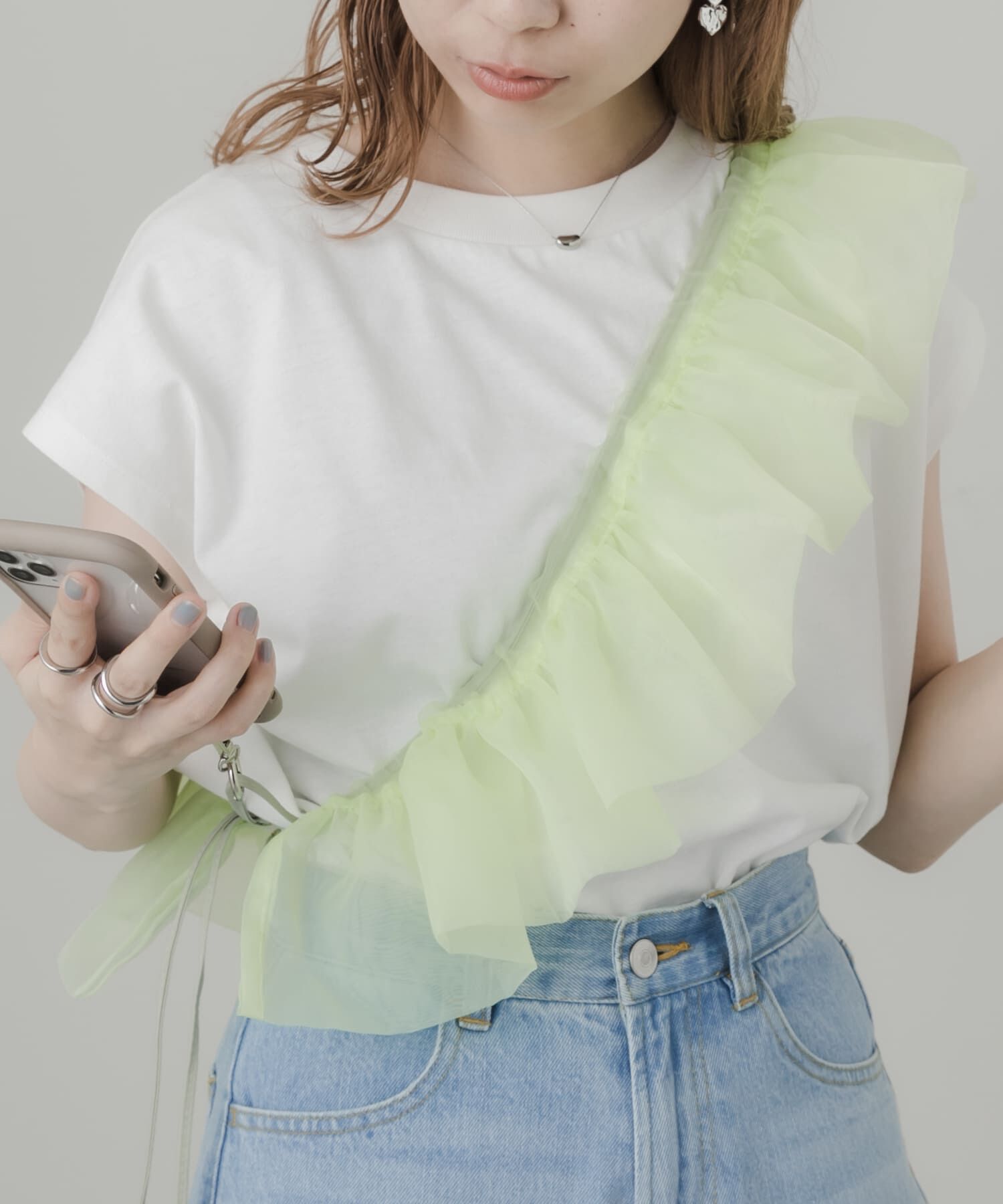 SMELLY「オーガンジースマホショルダー」|モバイルケース|ミント