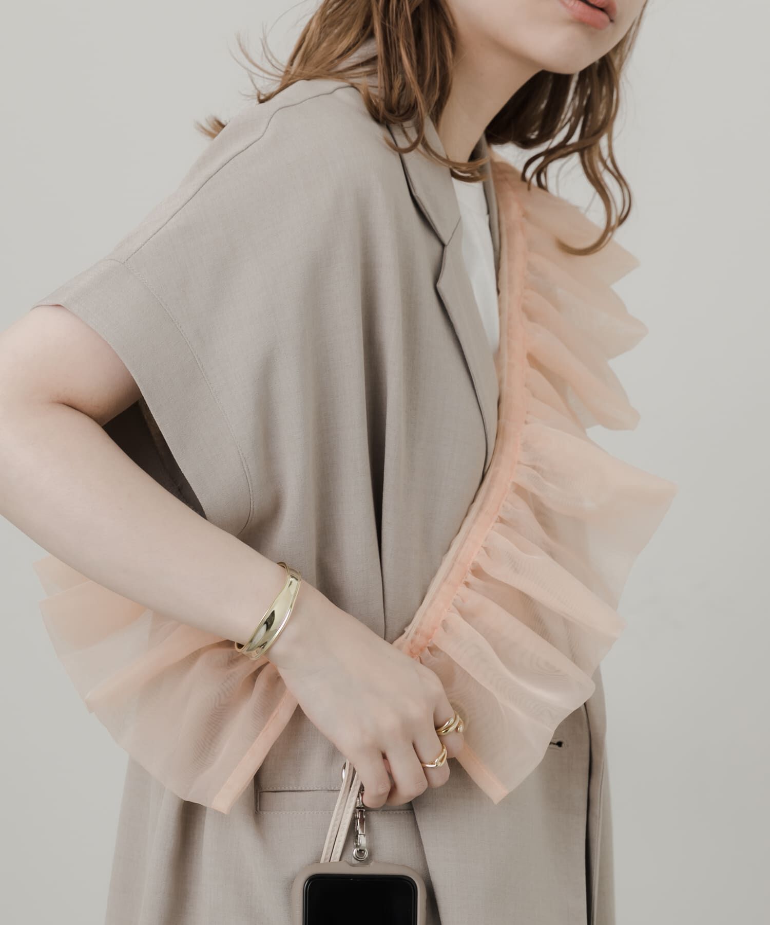 SMELLY「オーガンジースマホショルダー」|モバイルケース|ピンク