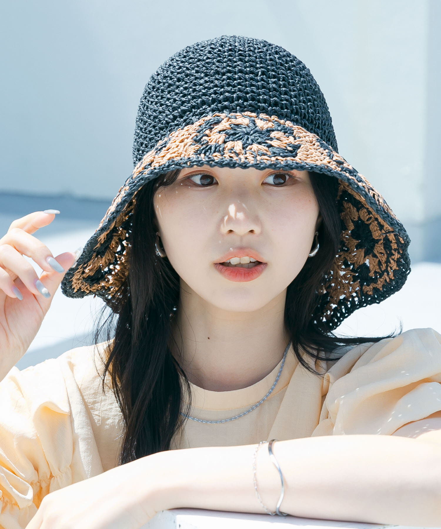 SMELLY「クロシェモチーフペーパーハット」|ハット|ブラック系その他