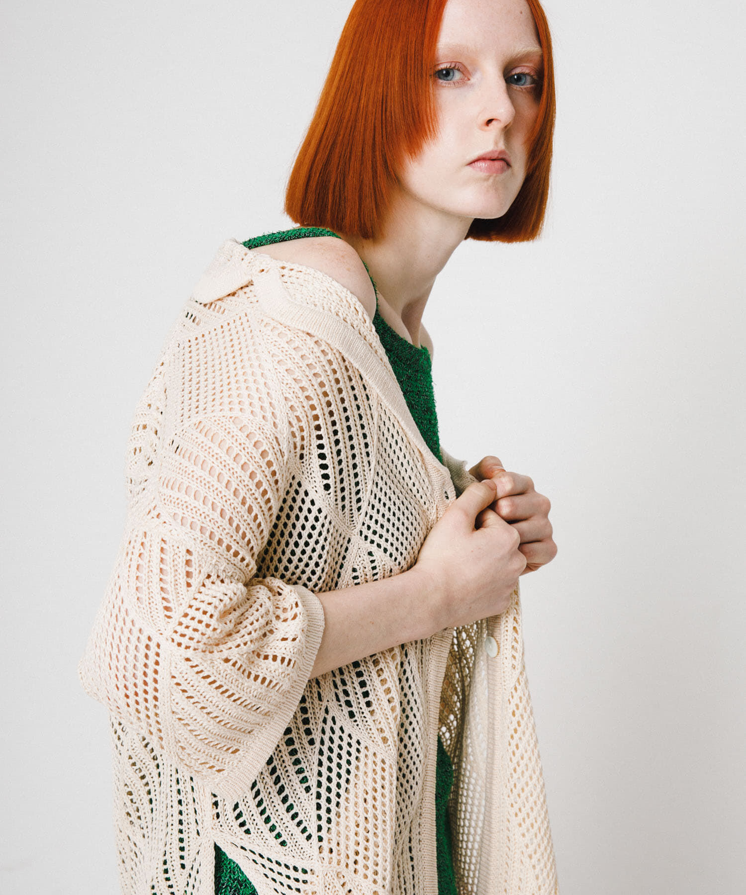 LAATO「lace knit jacket」|ノーカラーコート|