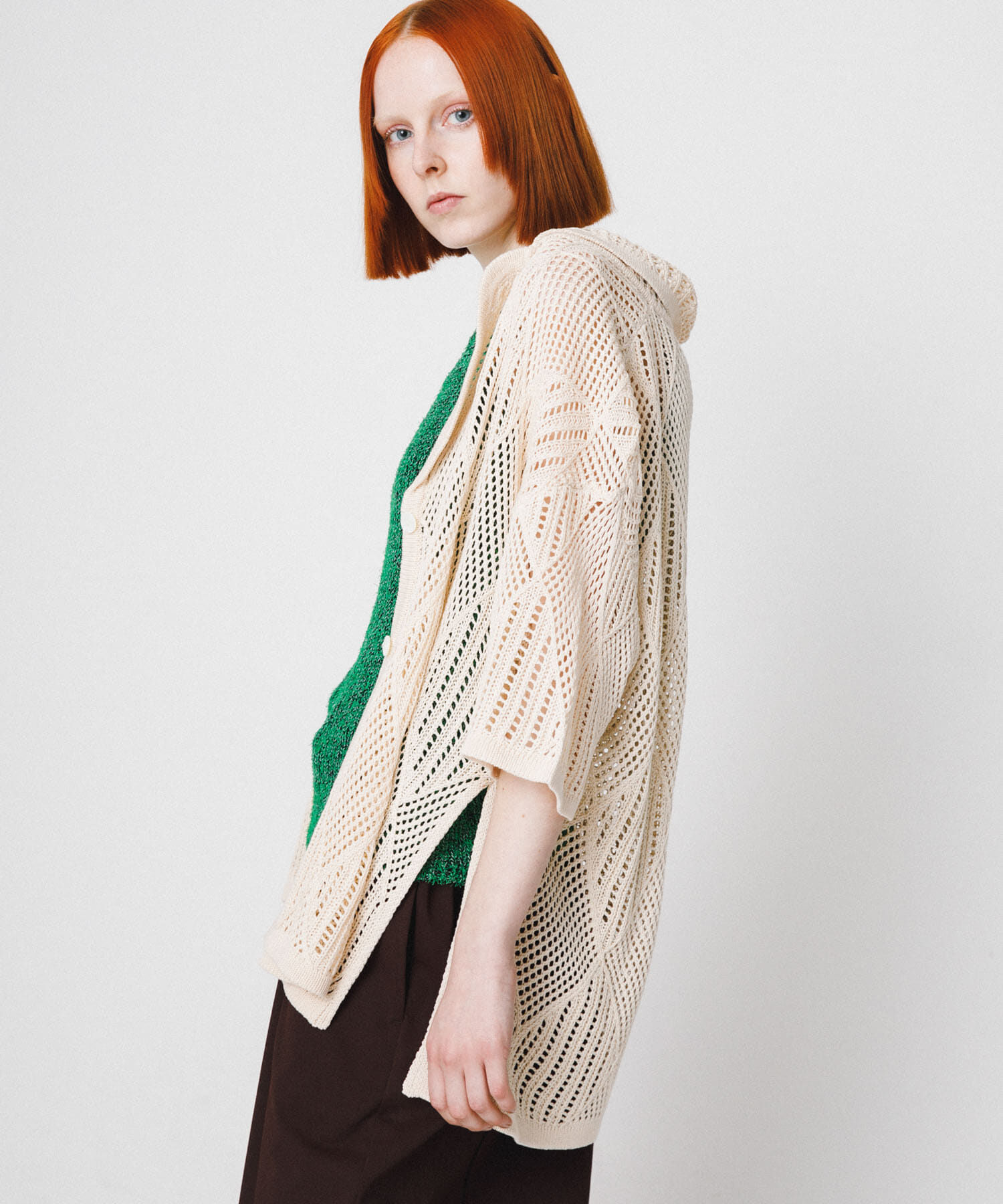 LAATO「lace knit jacket」|ノーカラーコート|