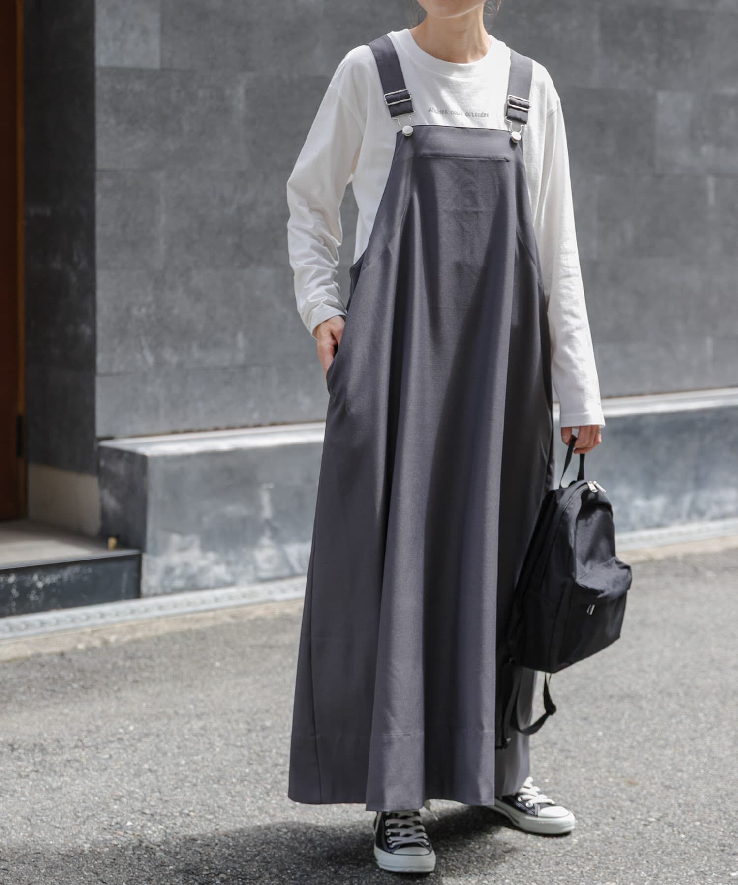 URBAN RESEARCH DOORS「FORK&SPOON　フレアサスペンダーワンピース」|ワンピース|グレー