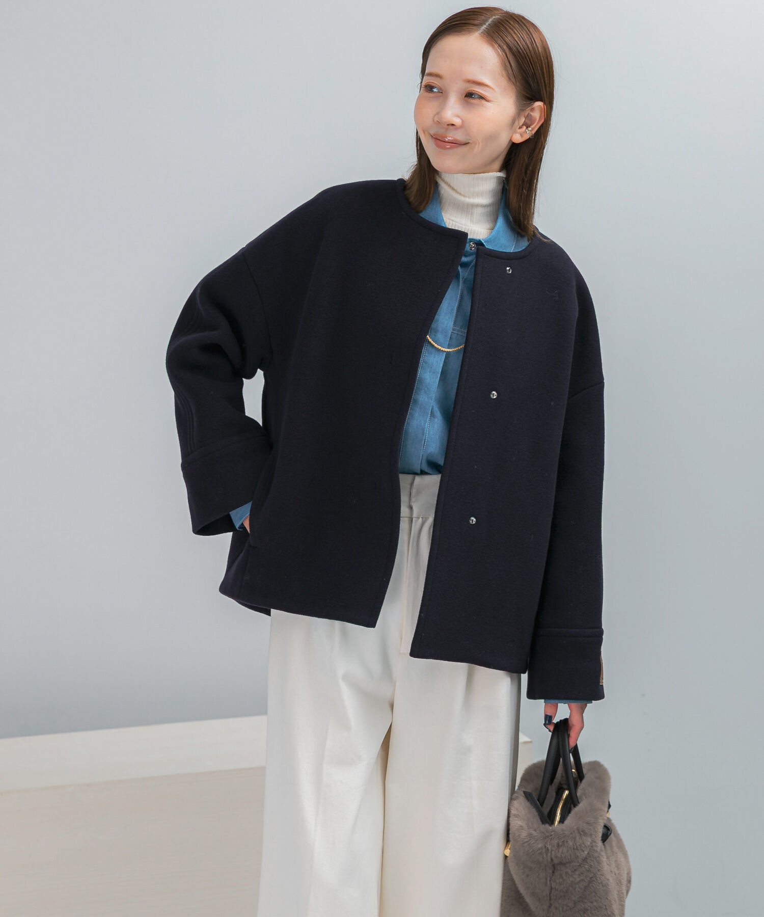 URBAN RESEARCH ROSSO「LA TORREショートノーカラーコート」|ノーカラーコート|