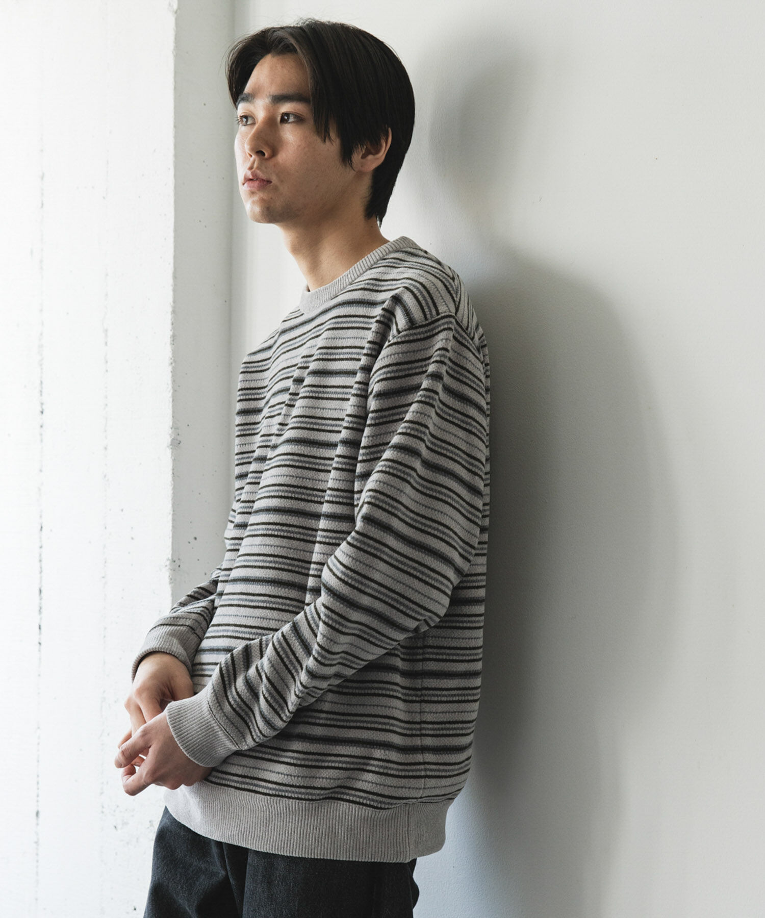 URBAN RESEARCH DOORS「モールマルチボーダーニット」|ニット・セーター|カーキ