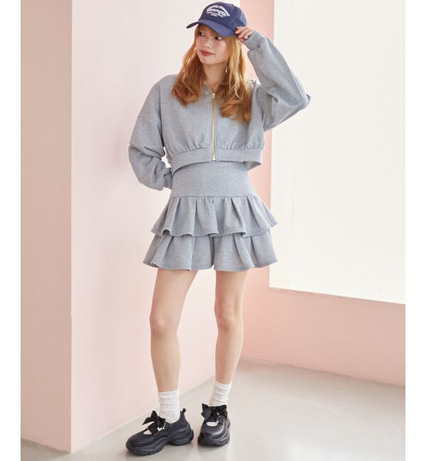 MAJESTICLEGON「ティアードフリルミニスカパン」|スカート|グレー