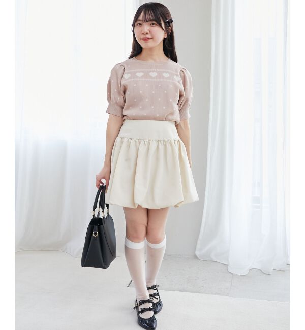  「ハートジャカードパフスリーブニット」|ニット・セーター|