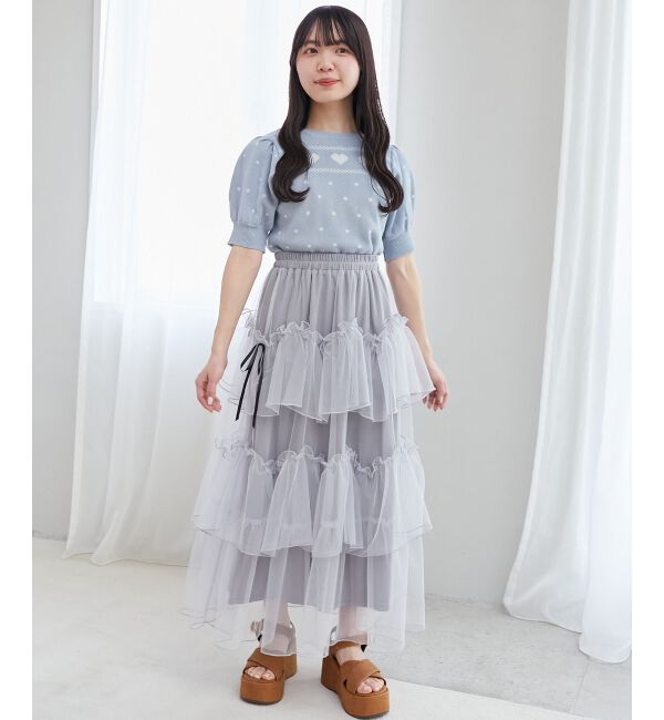  「ハートジャカードパフスリーブニット」|ニット・セーター|