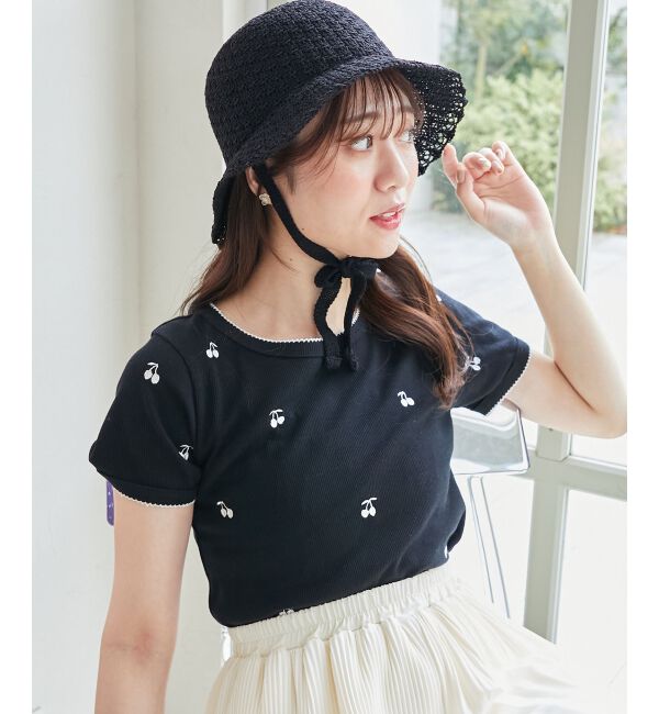  「ガーリーモチーフエンブロイダリーT」|Tシャツ・カットソー|