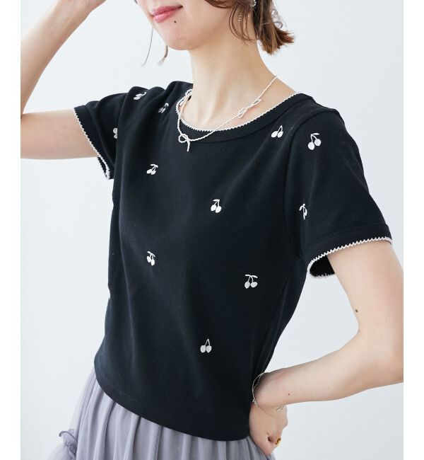  「ガーリーモチーフエンブロイダリーT」|Tシャツ・カットソー|